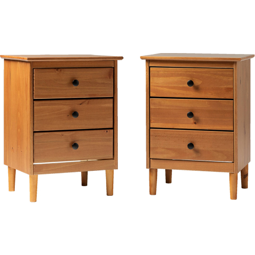 Spencer 3 Drawer Solid Wood Nightstand in Caramel Finish (Set of 2)