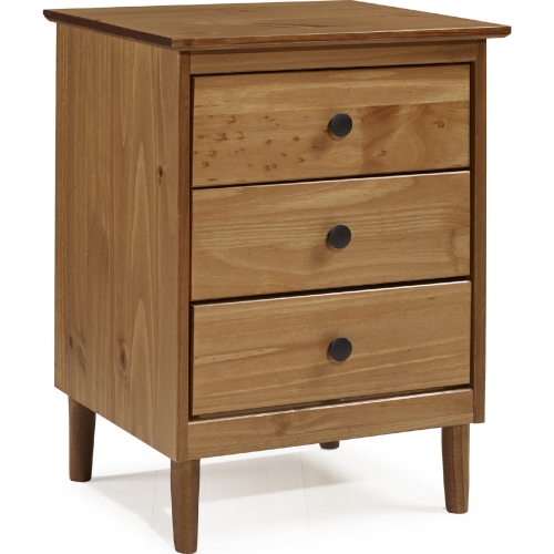 Modern 3 Drawer Nightstand in Caramel Finish