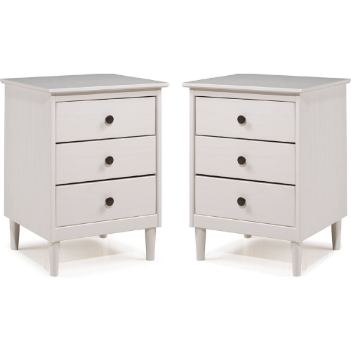 Spencer 3 Drawer Solid Wood Nightstand in White Finish (Set of 2)