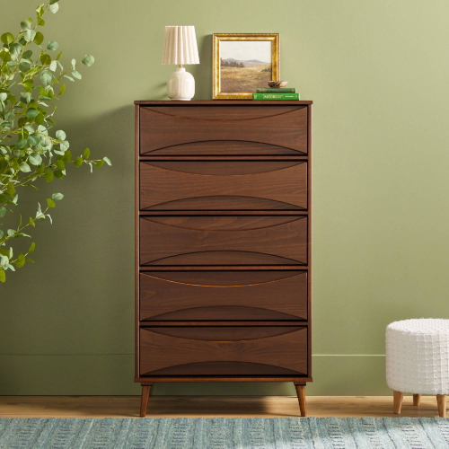 Atticus 30" 5 Drawer Chest in Walnut Finish Wood