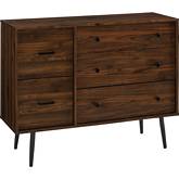 Quid 5 Drawer Dresser in Dark Walnut Finish & Black Metal