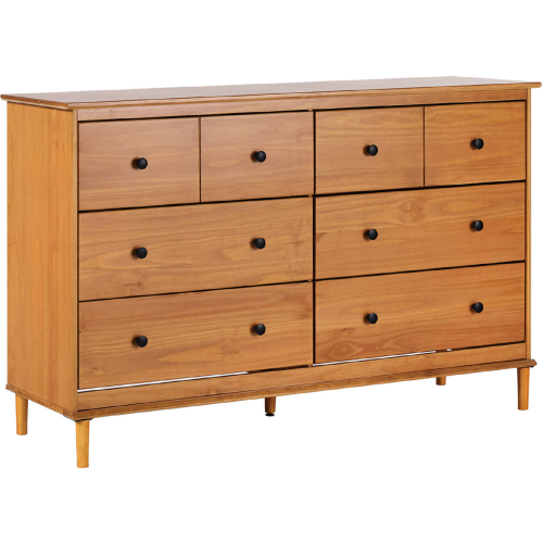 Spencer 6 Drawer Dresser in Caramel Finish Wood