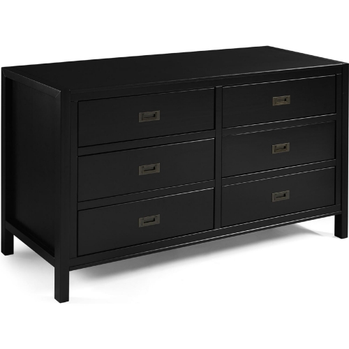 57" Classic Solid Wood 6 Drawer Dresser in Black