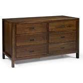 57" Classic Solid Wood 6 Drawer Dresser in Walnut