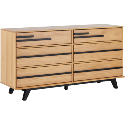 Rebecca 6 Drawer Dresser in Natural Finish Pine Wood