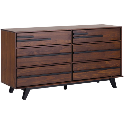 Rebecca 6 Drawer Dresser in Walnut Finish Pine Wood