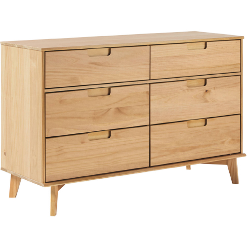 Sloane 6 Drawer Groove Handle Dresser in Natural Pine Finish Wood