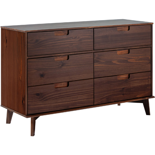 Sloane 6 Drawer Groove Handle Dresser in Walnut Finish Wood