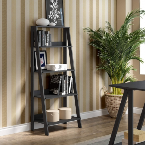 55" Ladder Bookcase in Black