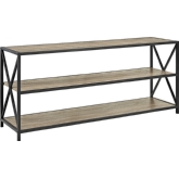 60" X Frame Metal & Wood Media Bookcase Console in Driftwood