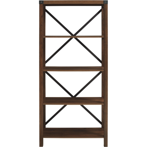 64" Farmhouse Metal Bookcase in Dark Walnut