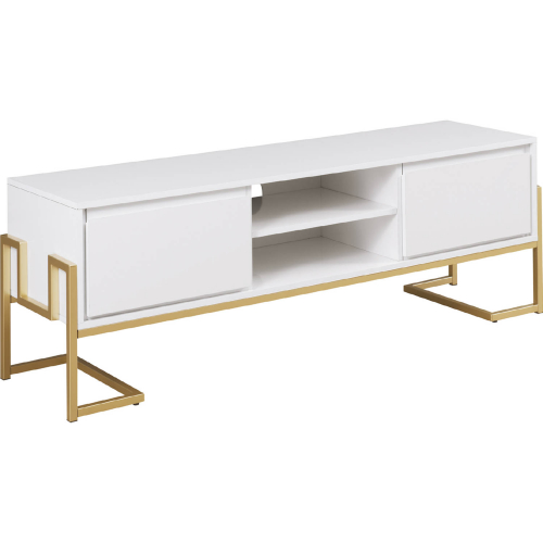 Betty 60" 2 Drawer TV Stand Media Console in White Finish & Gold Metal