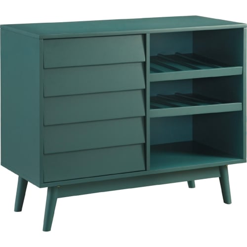 Paula 36" Louvered Door Bar Cabinet in Dark Teal Finish