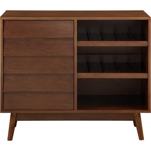 Paula 36" Louvered Door Bar Cabinet in Walnut Finish