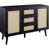 47" 3 Drawer Sideboard in Black Finish & Rattan