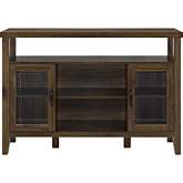 52" Rustic Wood TV Stand in Dark Walnut & Tempered Glass