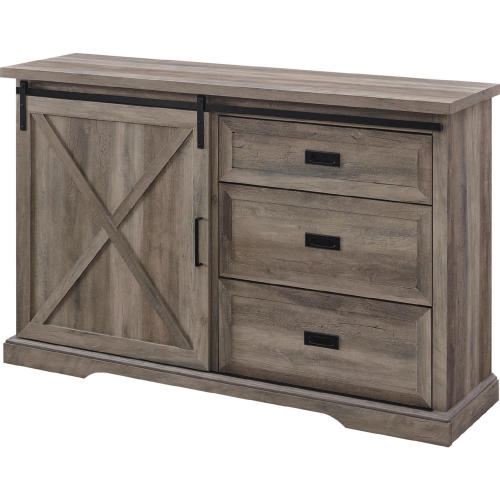 56" Sliding X Barn Door Sideboard in Grey Wash Finish