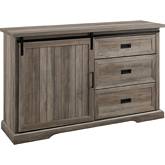 56" Sliding Grooved Door 3 Drawer Sideboard in Grey Wash Finish