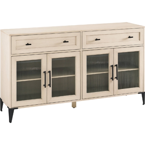 58" Fluted Glass Door 2 Drawer Sideboard in Birch Finish