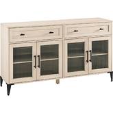 58" Fluted Glass Door 2 Drawer Sideboard in Birch Finish