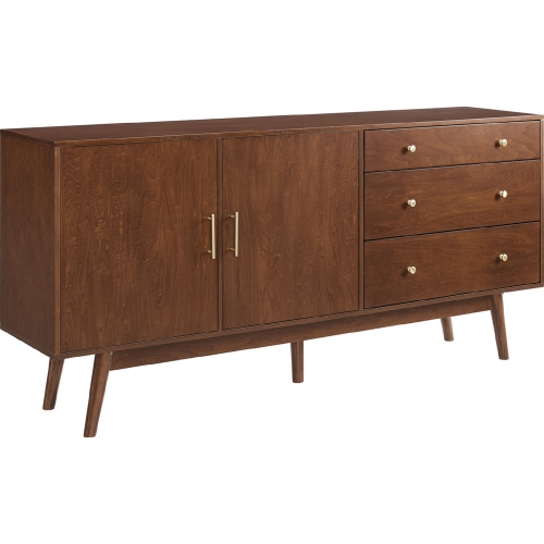 70" Mid Century Modern 3 Drawer 2 Door Sideboard in Walnut