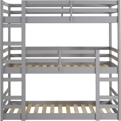 Solid Wood Triple Twin Bunk Bed in Grey Finish Pine