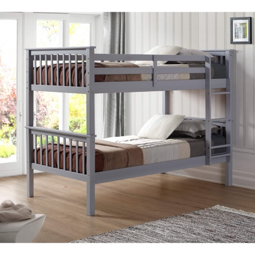 Solid Wood Twin over Twin Mission Design Bunk Bed in Grey