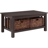 40" Wood Storage Coffee Table w/ Totes in Espresso