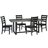 5 Piece Farmhouse Dining Set in Grey & Black