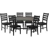 7 Piece Farmhouse Dining Set in Grey & Black