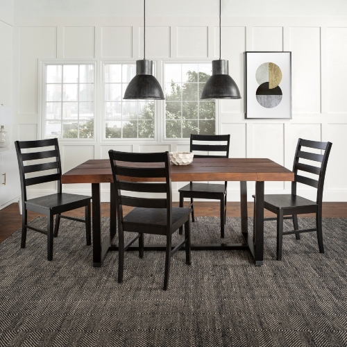 5 Piece Farmhouse Dining Set in Mahogany & Black