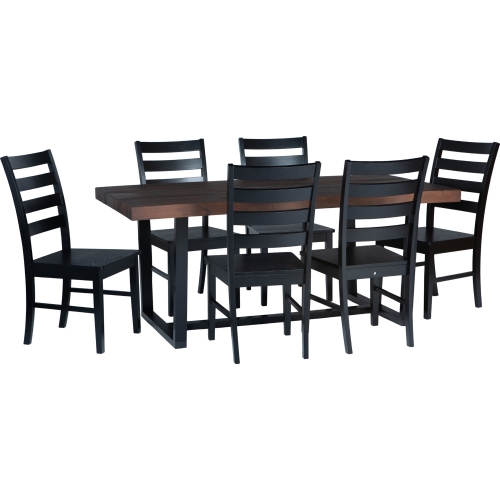 7 Piece Farmhouse Dining Set in Mahogany & Black