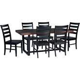 7 Piece Farmhouse Dining Set in Mahogany & Black