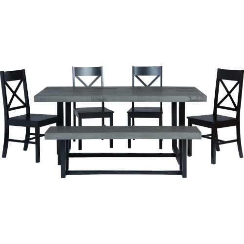 6 Piece Farmhouse Dining Set in Grey & Black