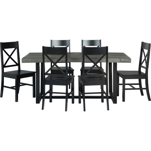 7 Piece Farmhouse Dining Set in Grey & Black