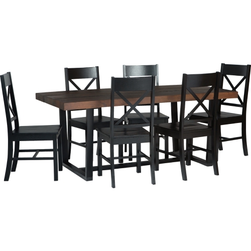 7 Piece Farmhouse Dining Set in Mahogany & Black