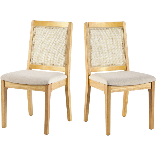 Catalina Dining Chair in Natural Finish Wood, Rattan & Neutral Fabric (Set of 2)