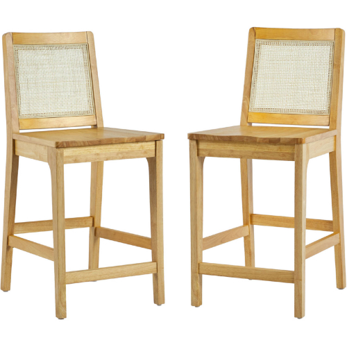 Catalina Counter Stool in Natural Finish Wood & Rattan (Set of 2)