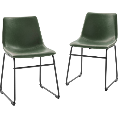 CHL Dining Chair in Green Faux Leather & Black Metal (Set of 2)