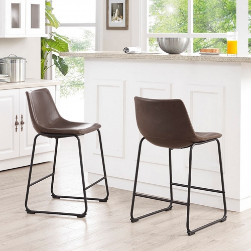 Brown Leatherette Counter Stools on Powder Coated Steel Legs (Set of 2)