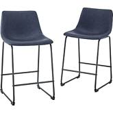 26" Counter Stool in Navy Blue Leatherette (Set of 2)