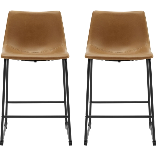 26" Industrial Counter Stool Whiskey Brown Leatherette (Set of 2)