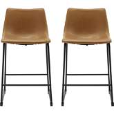 26" Industrial Counter Stool Whiskey Brown Leatherette (Set of 2)