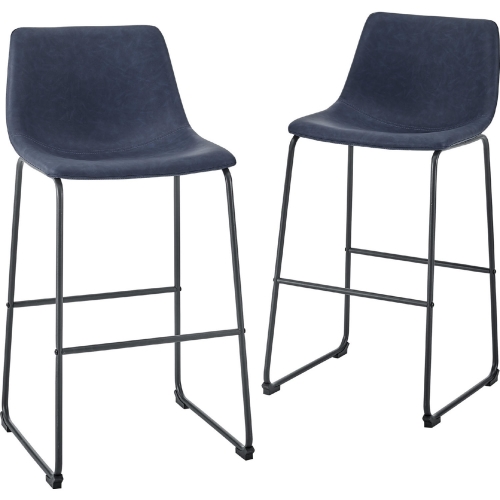 30" Bar Stool in Navy Blue Leatherette (Set of 2)