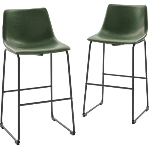 CHL 30" Bar Stool in Green Faux Leather & Black Metal (Set of 2)