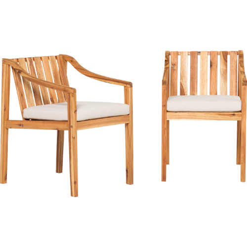 Cologne Outdoor Dining Arm Chair in Natural Finish Wood & Fabric (Set of 2)