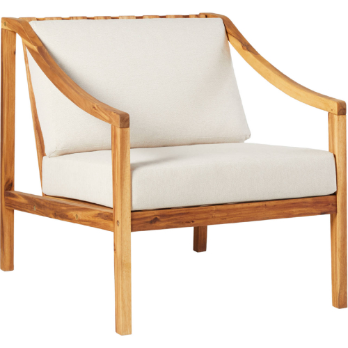 Cologne Outdoor Curved Arm Club Chair in Natural Finish Wood & Fabric