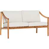 Cologne Outdoor Curved Arm Loveseat in Natural Finish Wood & Fabric