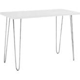 42" Writing Desk in White on Chrome Hairpin Legs