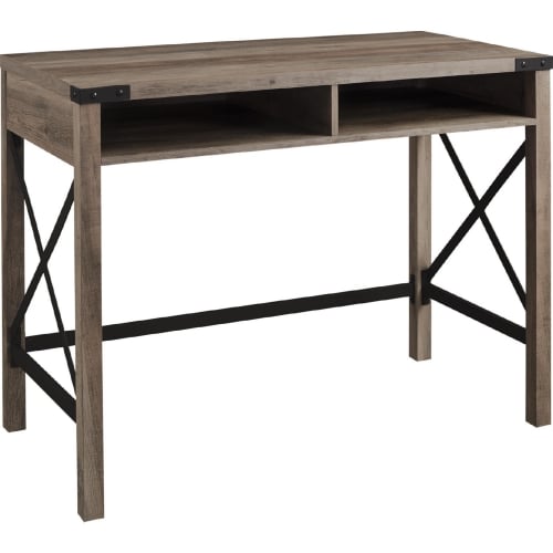 42" Farmhouse Metal & Wood Desk in Grey Wash